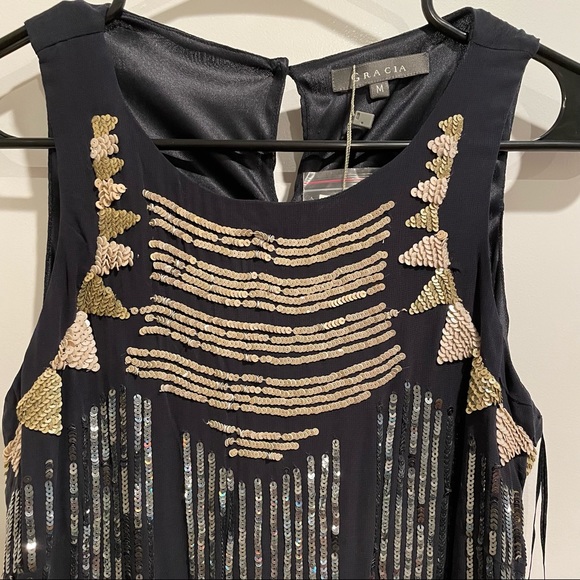 NWT Gracia Sequined Sparkle Navy Blue Mini Dress Sleeveless M - Picture 5 of 15